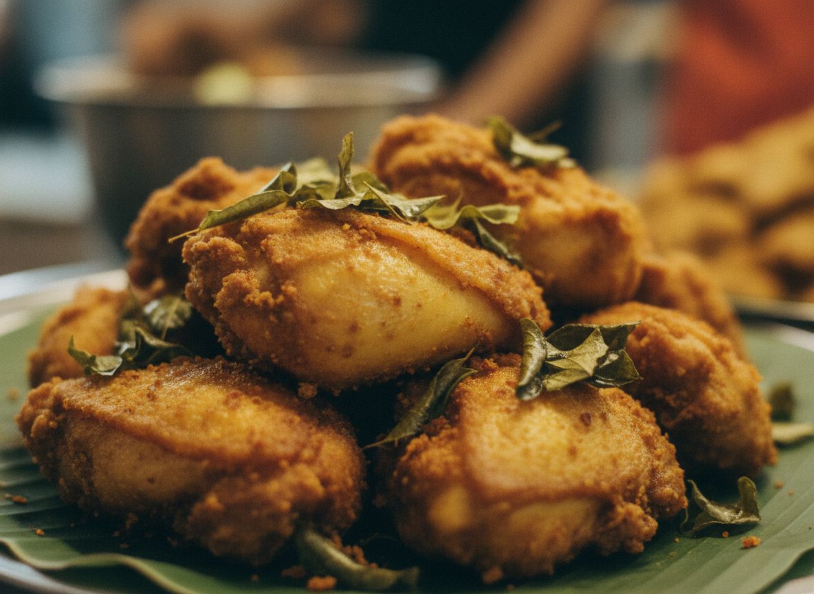 Ayam goreng kunyit di atas daun pisang