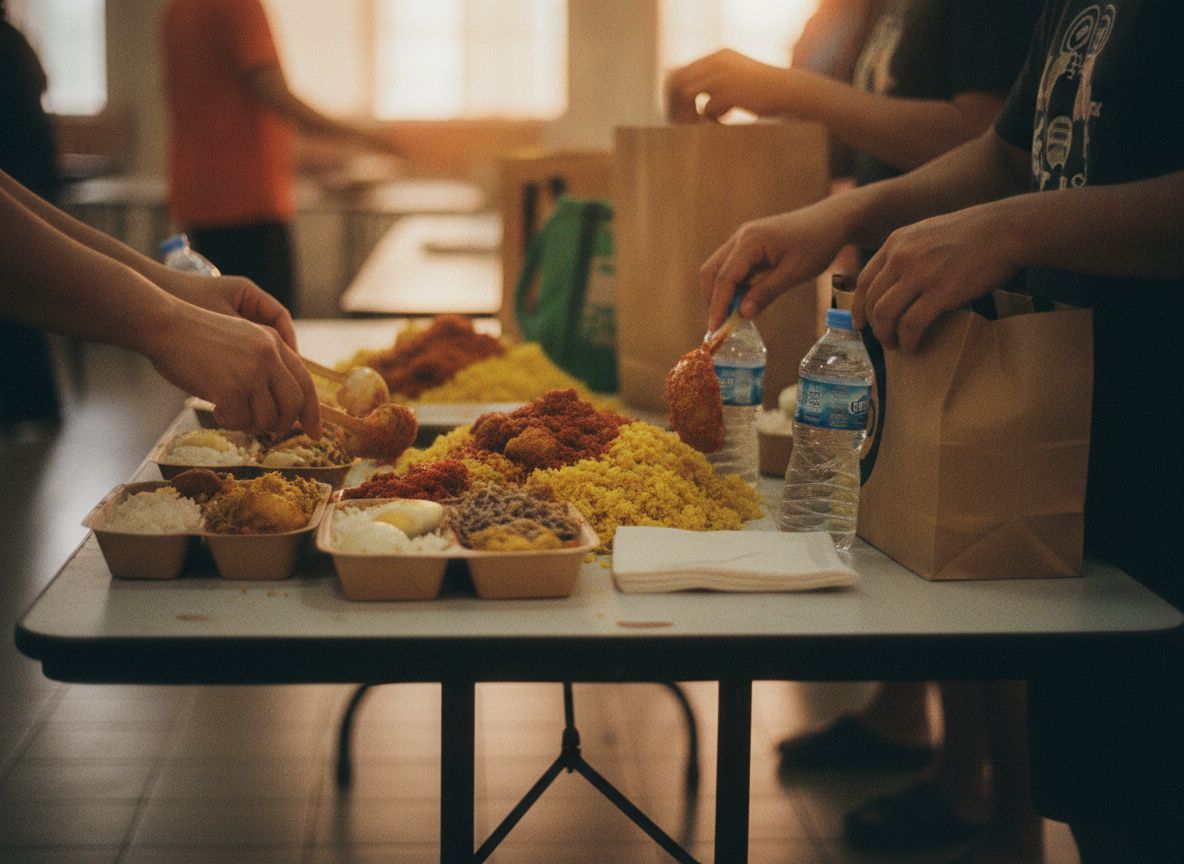 Sukarelawan membungkus makanan